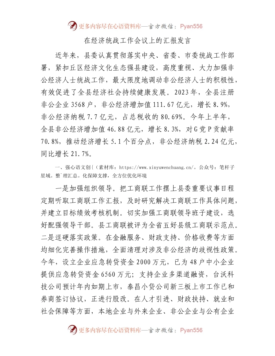 在经济统战工作会议上的汇报发言.docx_第1页
