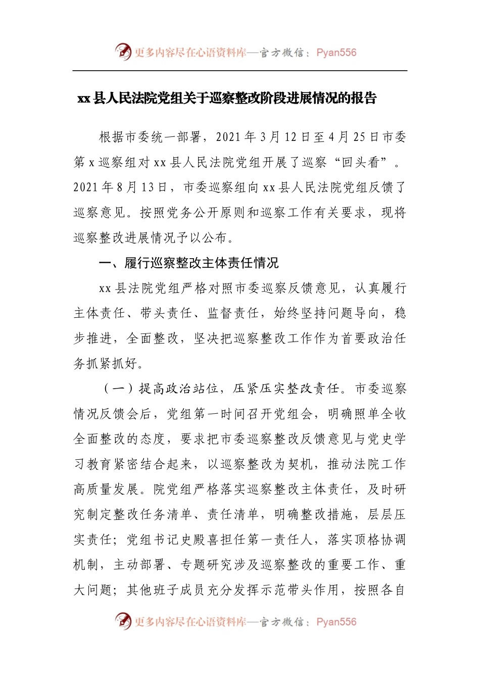 巡察整改阶段进展情况的报告[法院].docx_第1页