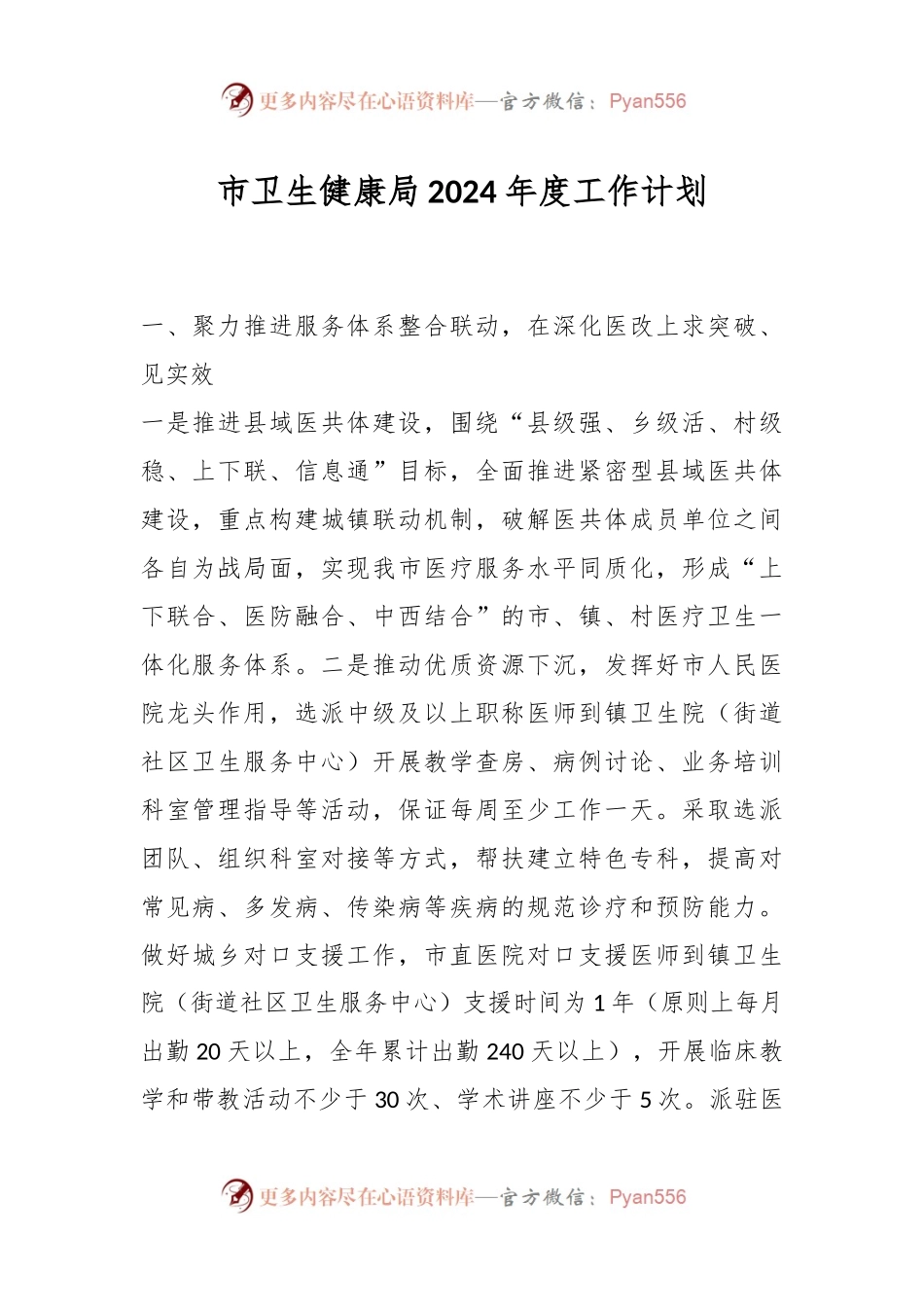 市卫生健康局2024年度工作计划.docx_第1页