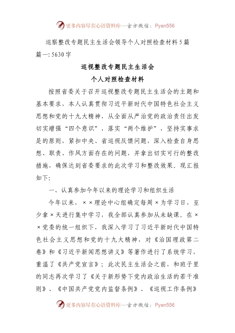 巡察整改专题民主生活会领导个人对照检查材料5篇.docx_第1页