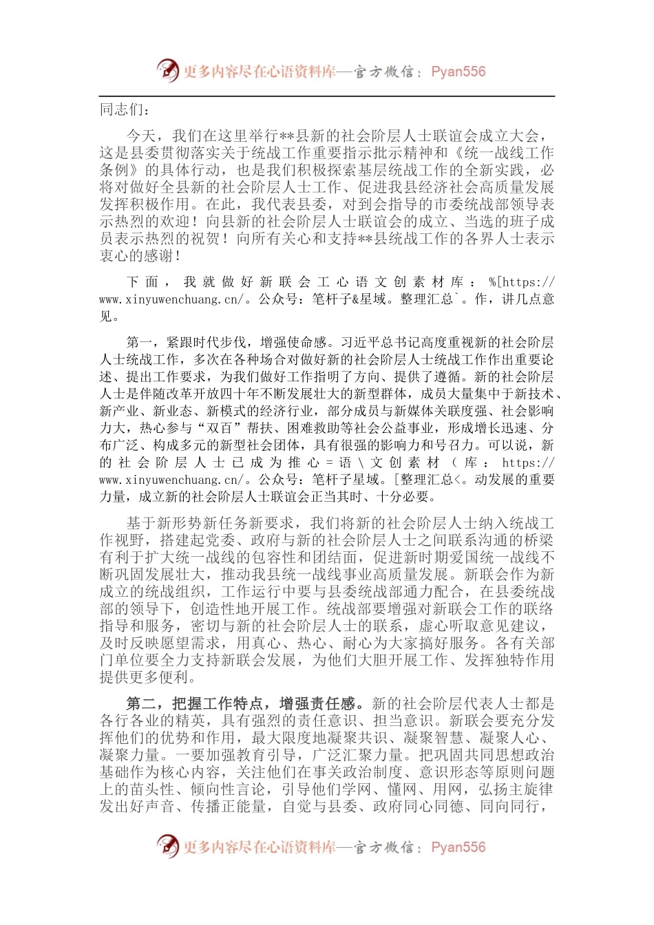 在新的社会阶层人士联谊会成立大会上的讲话.docx_第1页