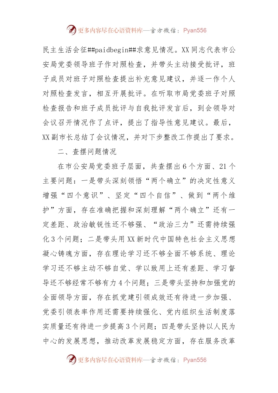 市公安局党委2022年度民主生活会情况报告.docx_第2页