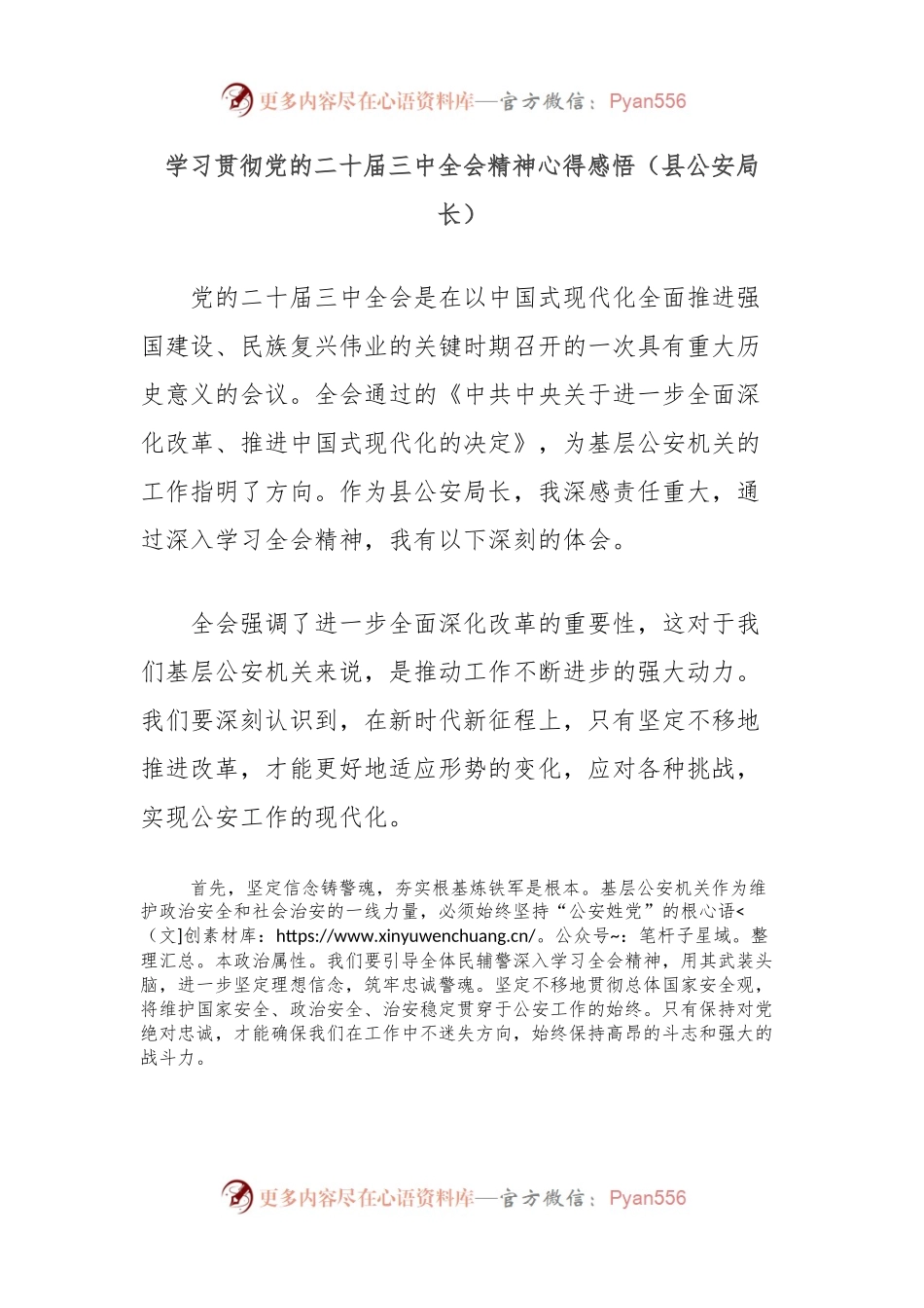 学习贯彻党的二十届三中全会精神心得感悟（县公安局长）.docx_第1页