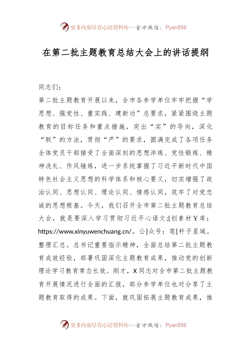 在第二批主题教育总结大会上的讲话稿提纲.docx_第1页