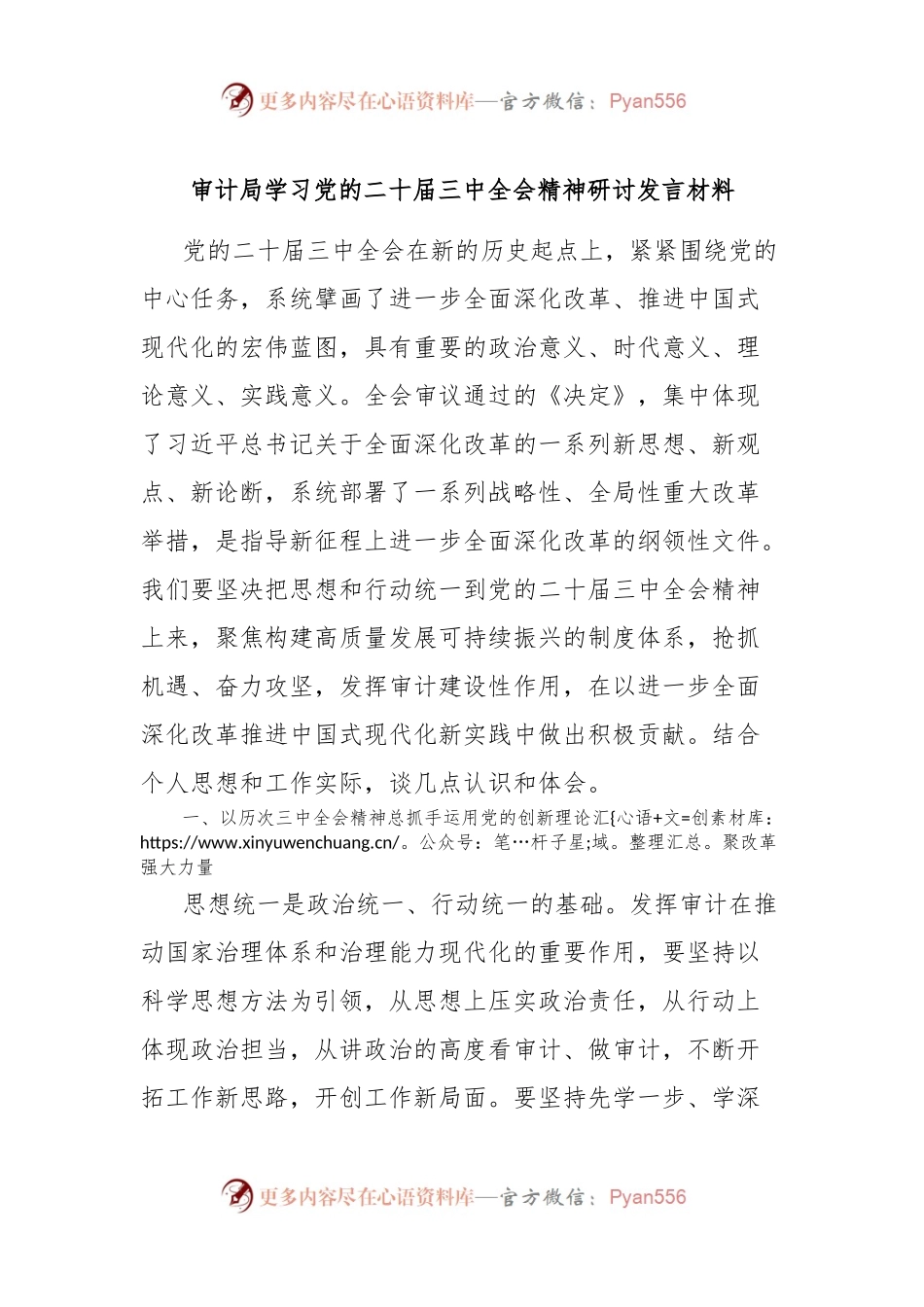 审计局学习党的二十届三中全会精神研讨发言材料.docx_第1页