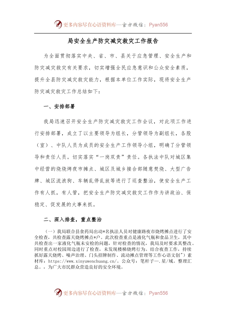 局安全生产防灾减灾救灾工作报告.docx_第1页