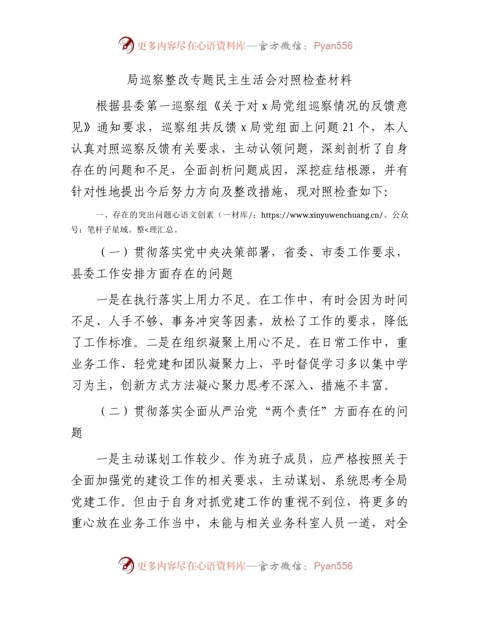 巡察整改专题民主生活会个人对照检查2600字.docx_第1页