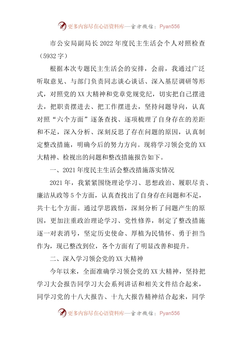 市公安局副局长2022年度民主生活会个人对照检查.docx_第1页