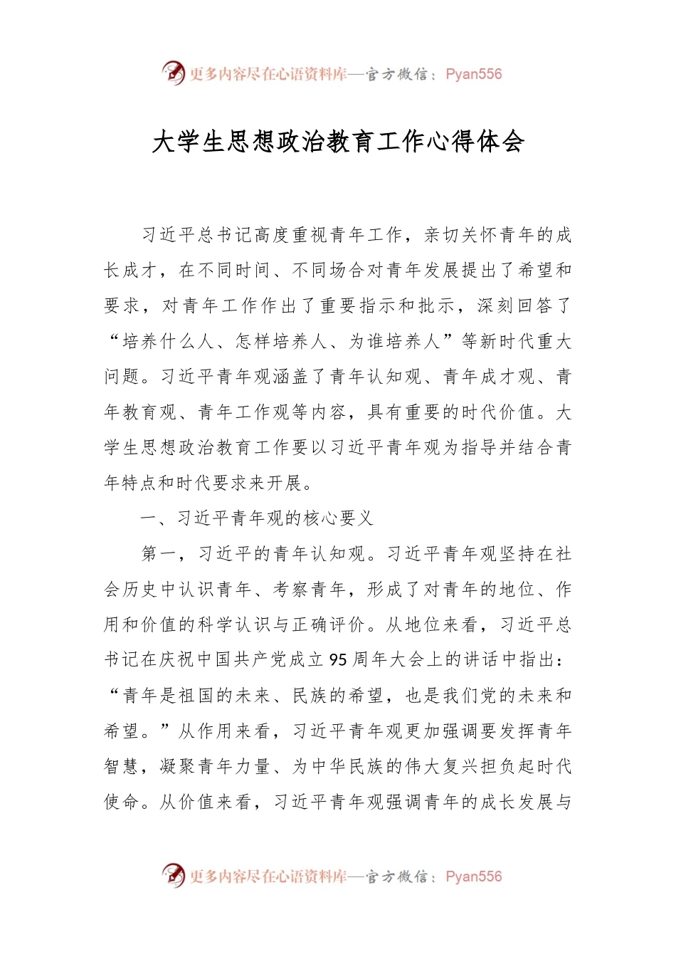 大学生思想政治教育工作心得体会.docx_第1页