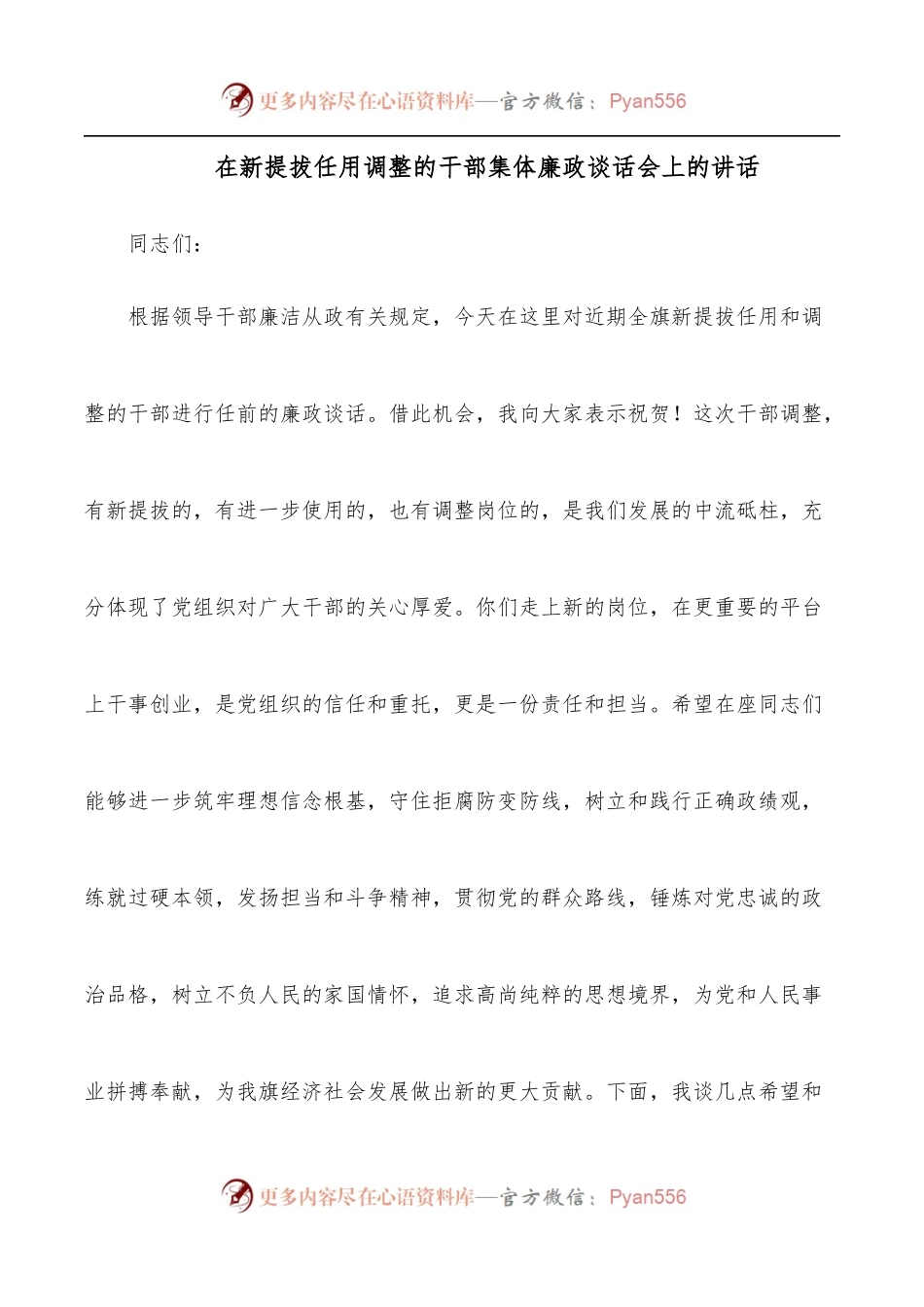 在新提拔任用调整的干部集体廉政谈话会上的讲话.docx_第1页