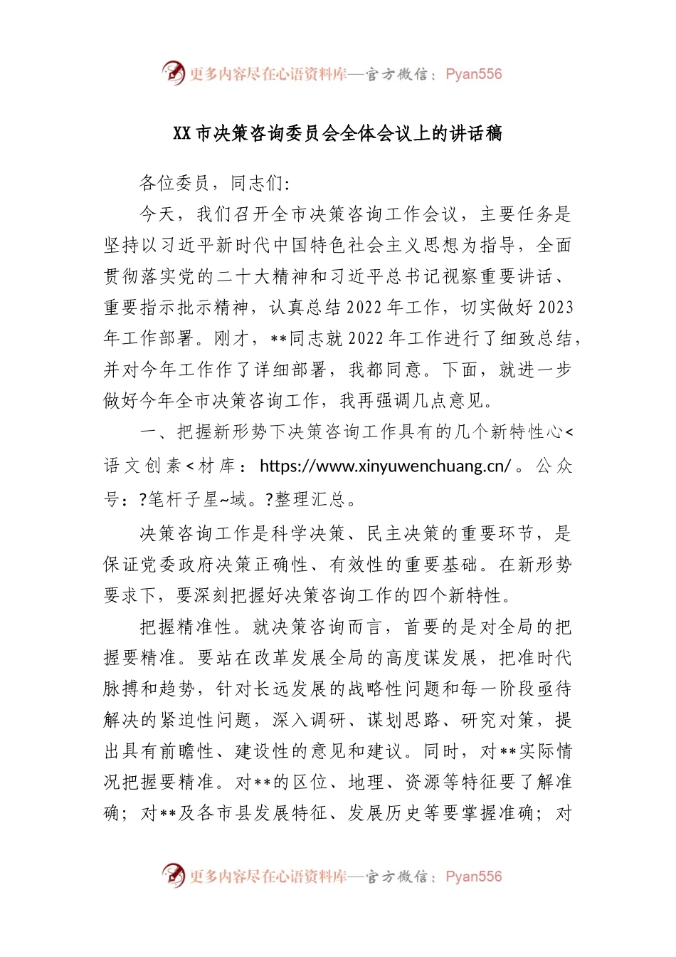 市决策咨询委员会全体会议上的讲话稿.docx_第1页