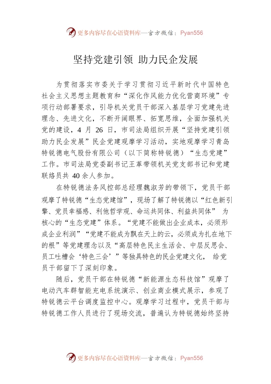 坚持党建引领 助力民企发展（20230427）.docx_第1页