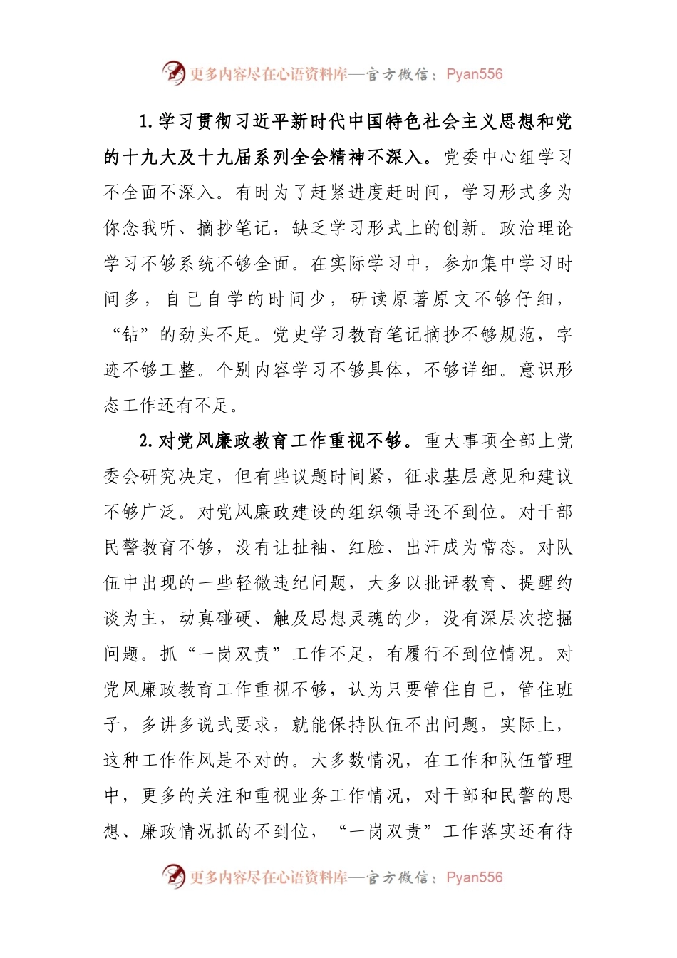 巡察整改专题民主生活会领导个人对照检查材料.docx_第2页