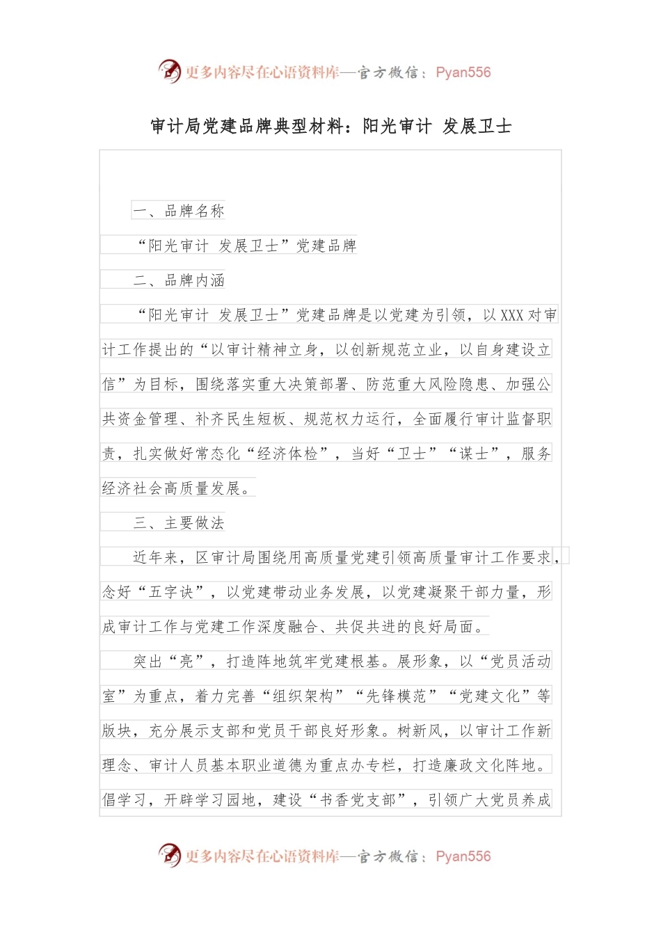 审计局党建品牌典型材料：阳光审计 发展卫士.docx_第1页