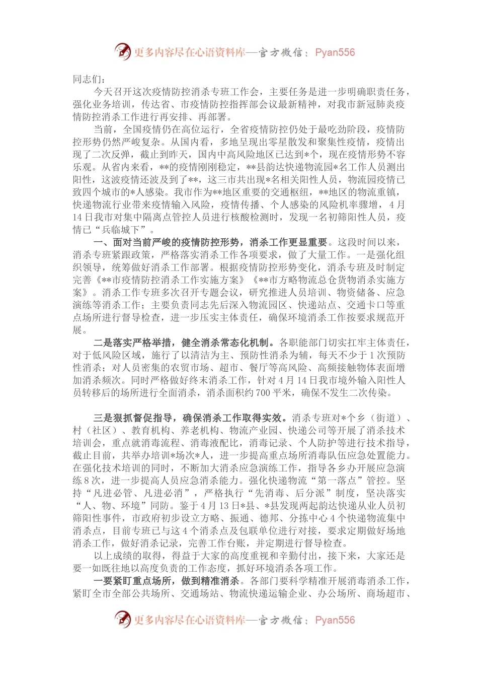 在消杀工作专班专题会议上的讲话.docx_第1页