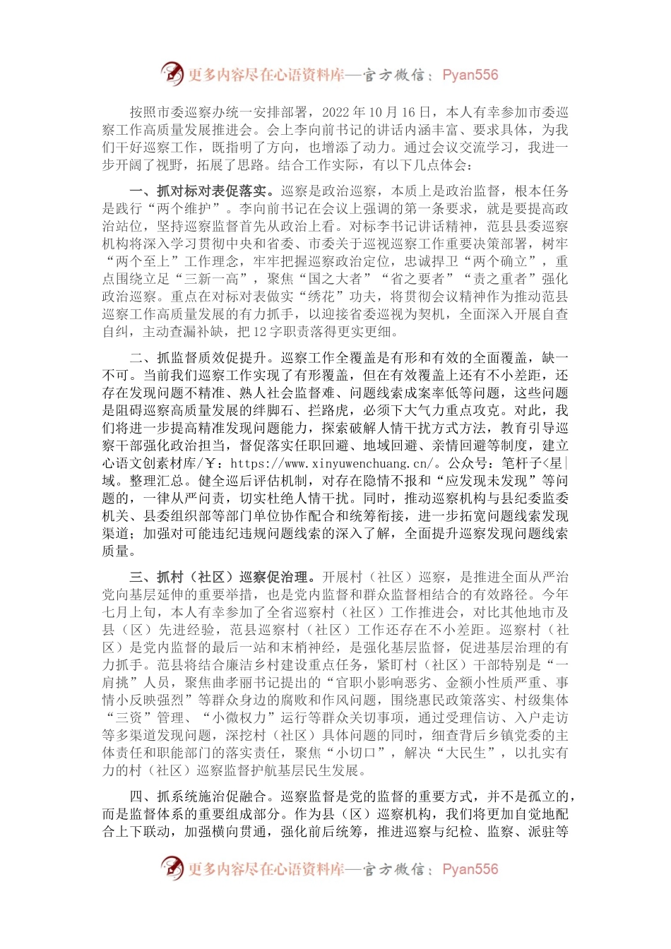 学习贯彻市委巡察工作推进会研讨发言.docx_第1页
