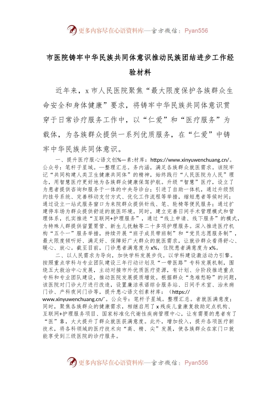 市医院铸牢中华民族共同体意识推动民族团结进步工作经验材料.docx_第1页