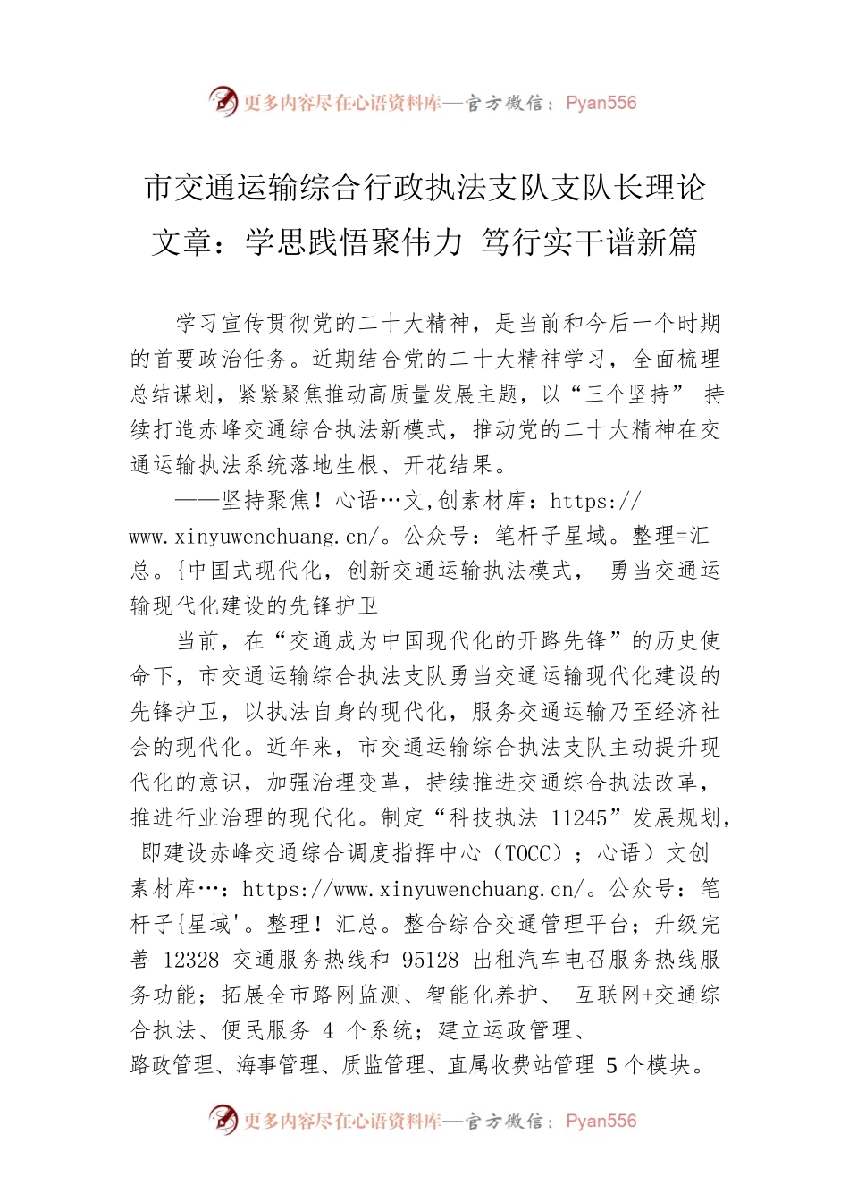 市交通运输综合行政执法支队支队长理论文章：学思践悟聚伟力 笃行实干谱新篇（20230101）.docx_第1页