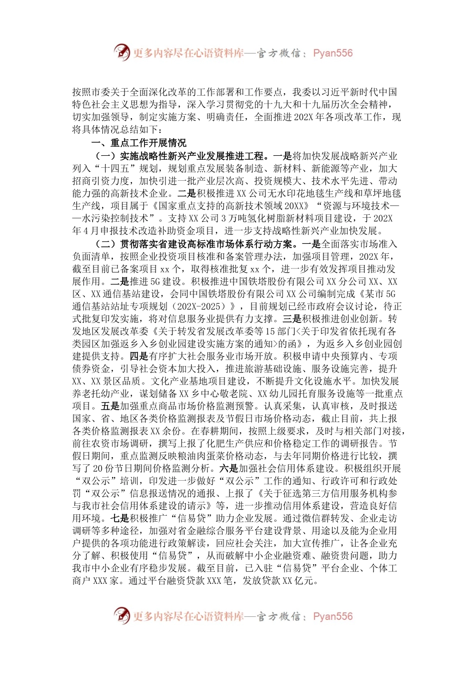 市发改委202X年度全面深化改革工作总结.docx_第1页