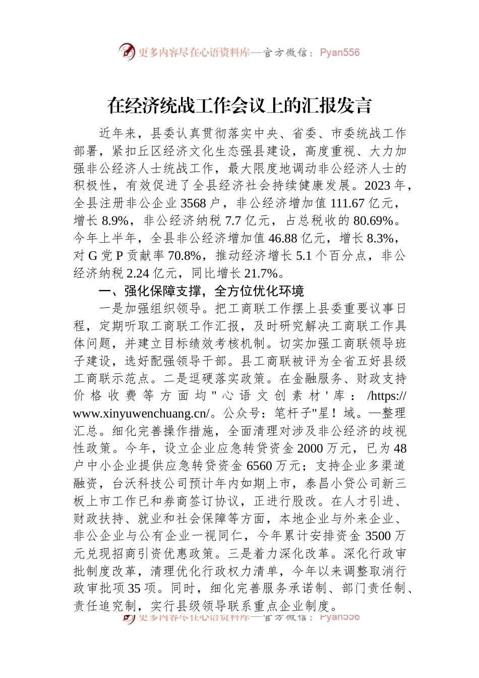 在经济统战工作会议上的汇报发言稿.docx_第1页