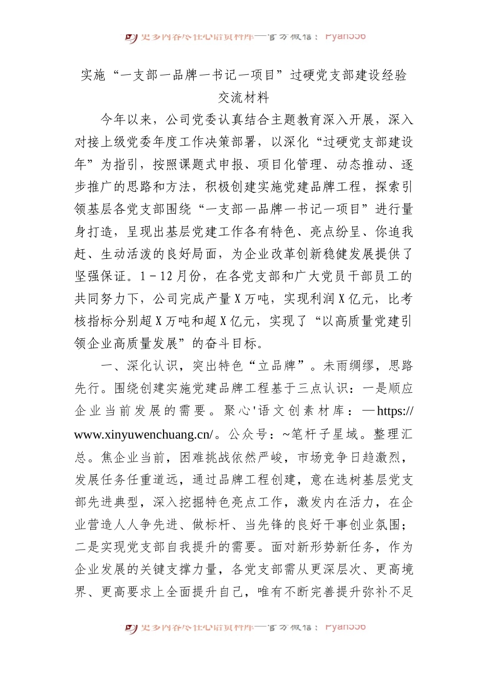 实施“一支部一品牌一书记一项目”过硬党支部建设经验交流材料.docx_第1页