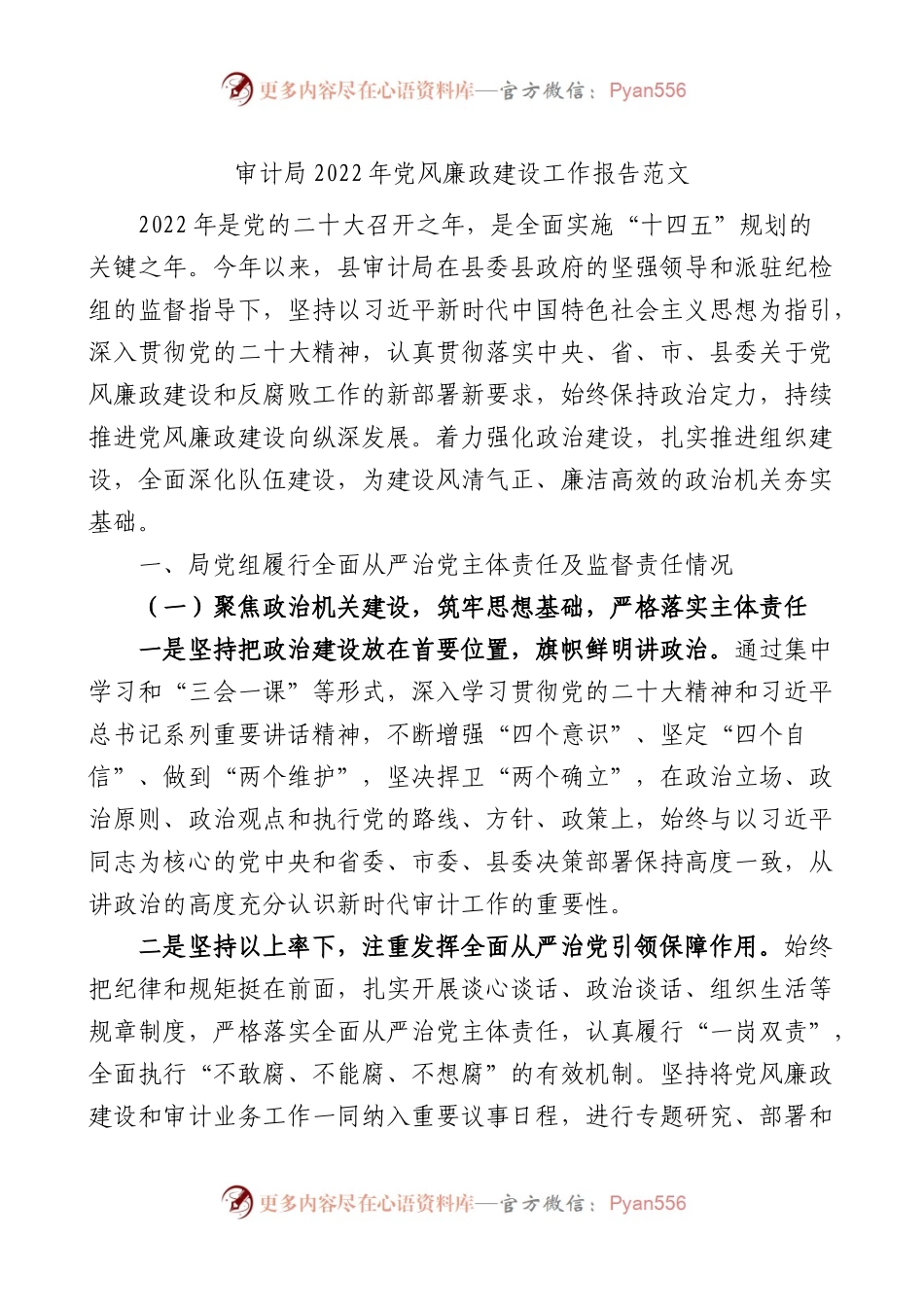 审计局2022年党风廉政建设工作报告范文存在问题2023年工作重点计划.docx_第1页