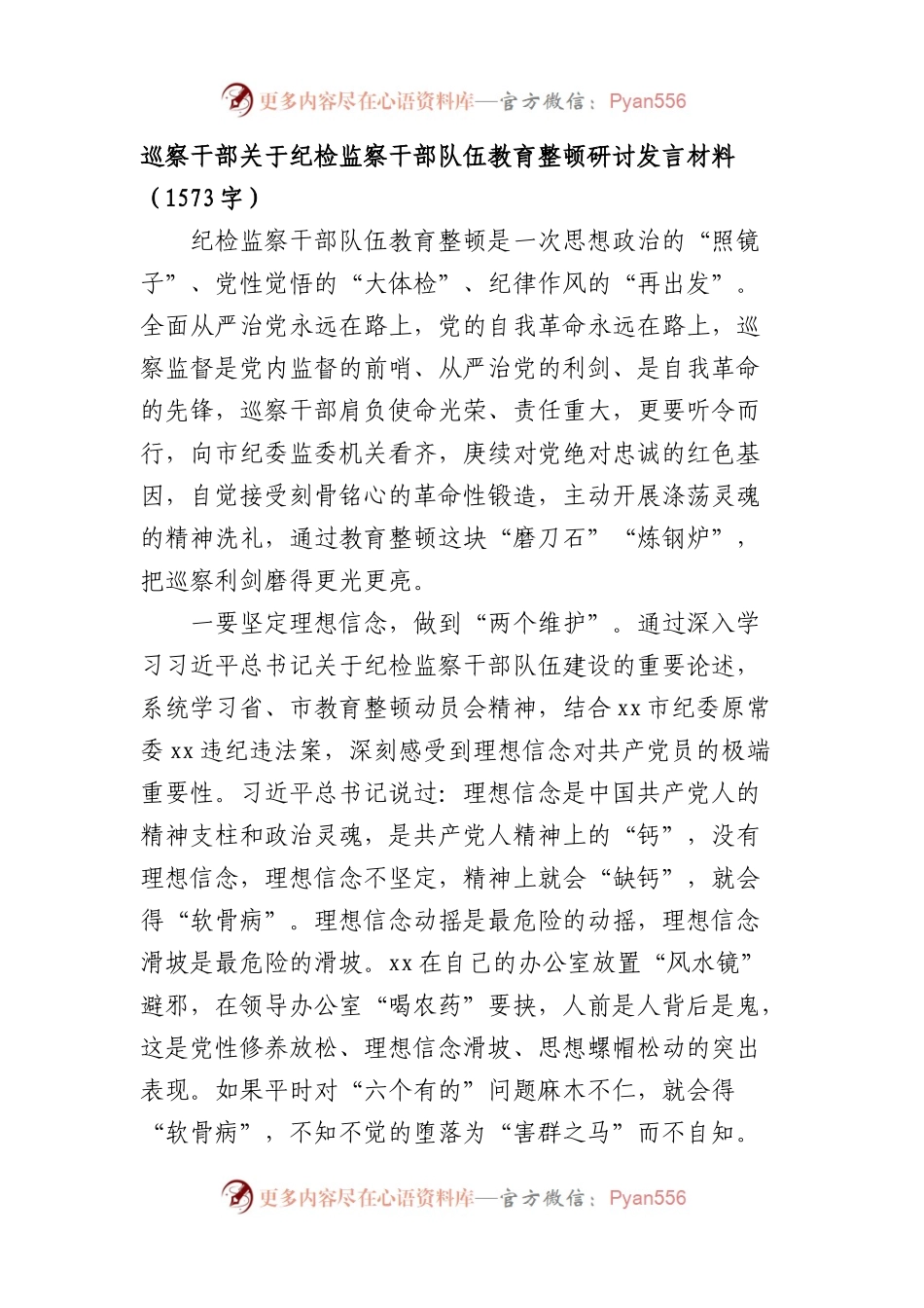 巡察干部关于纪检监察干部队伍教育整顿研讨发言材料.docx_第1页