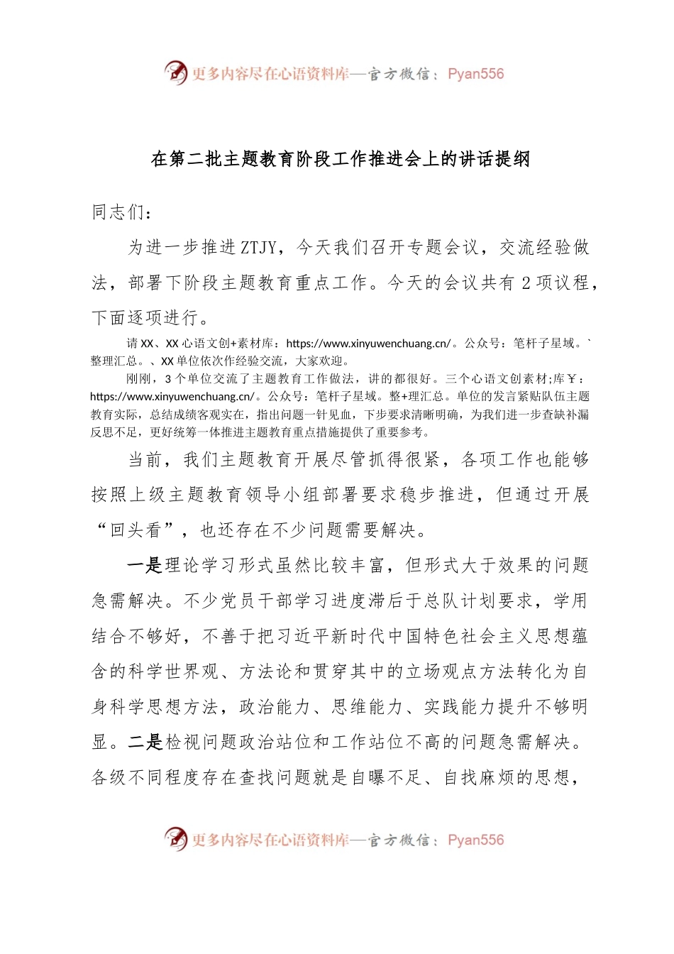 在第二批主题教育阶段工作推进会上的讲话提纲.docx_第1页
