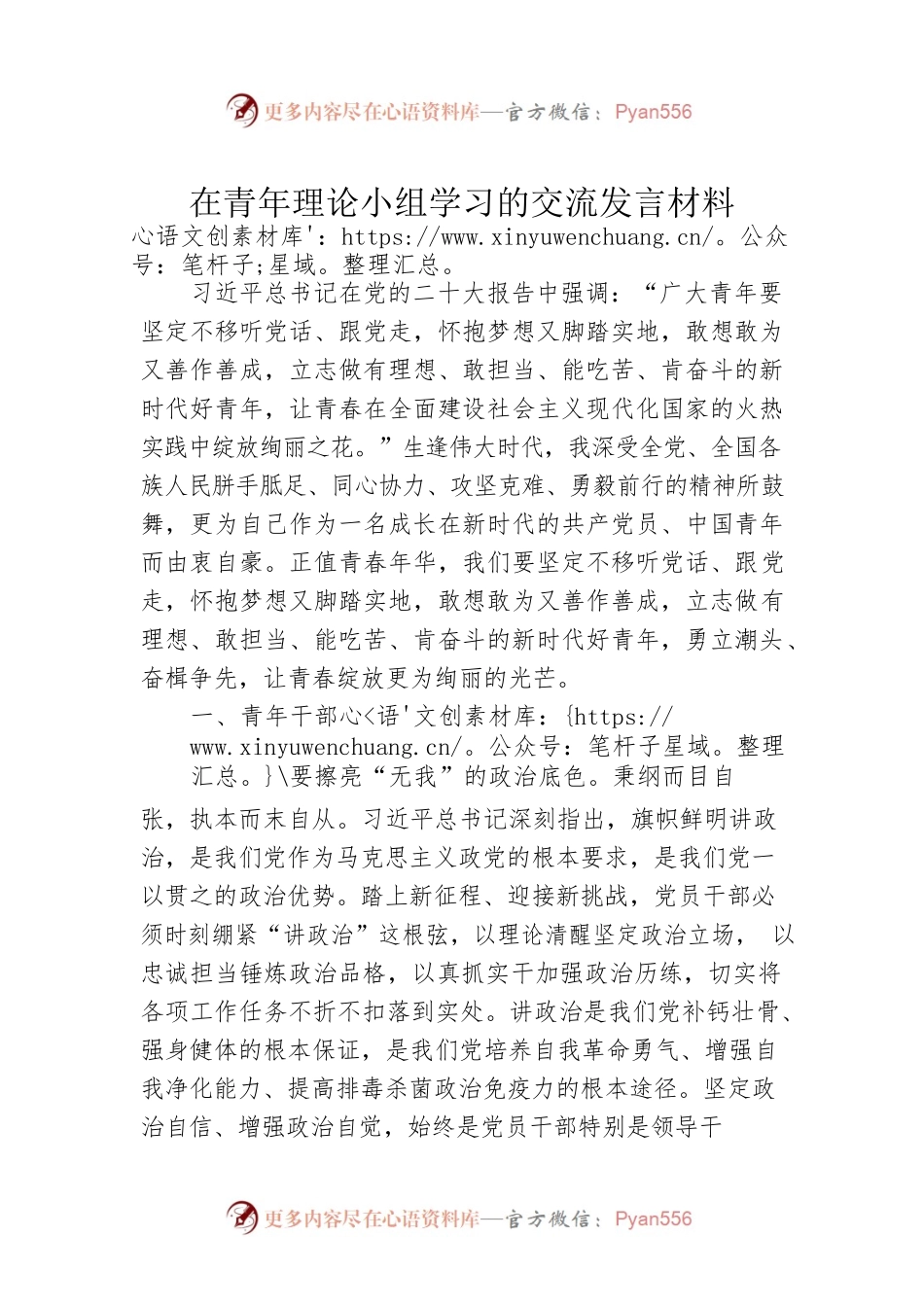 在青年理论小组学习的交流发言材料.docx_第1页