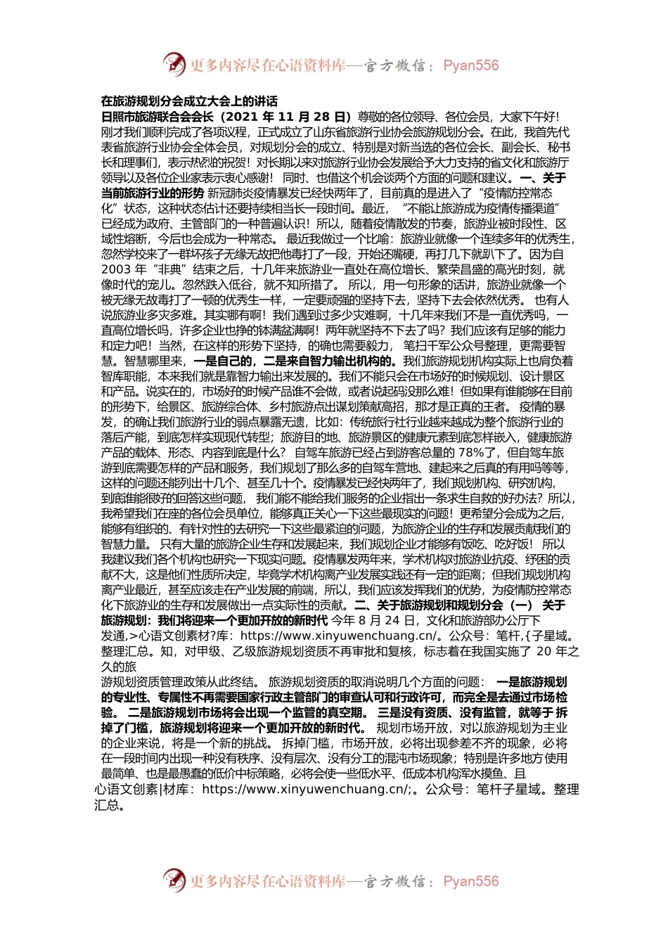在旅游规划分会成立大会上的讲话.docx_第1页