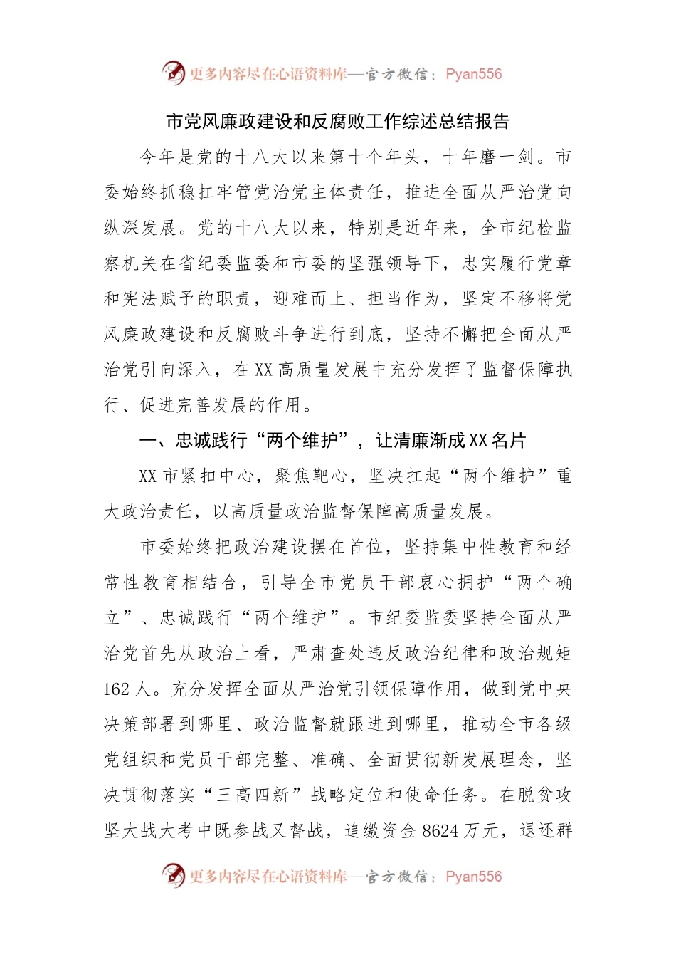 市党风廉政建设和反腐败工作综述总结报告.docx_第1页