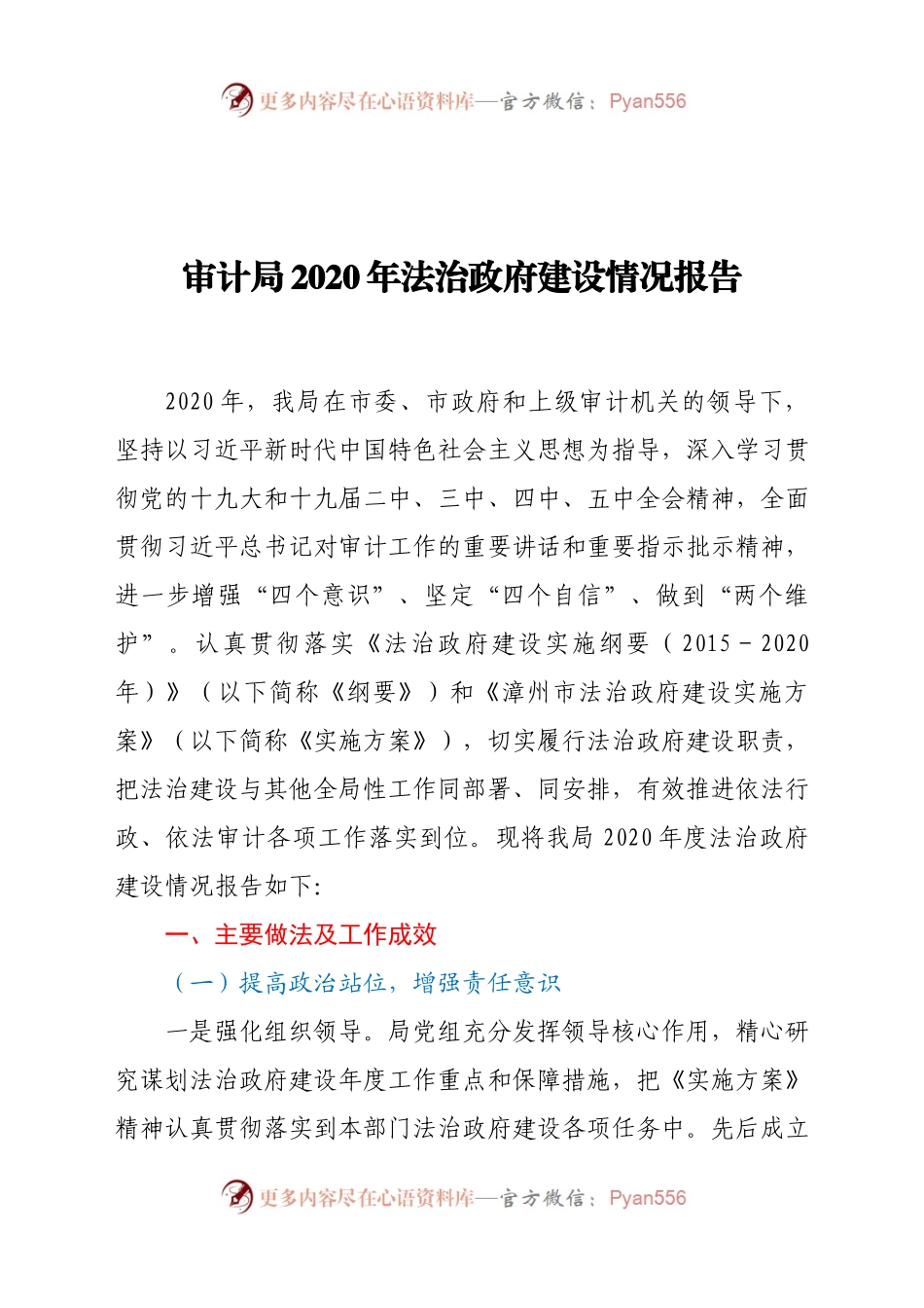 审计局2020年法治政府建设情况报告.docx_第1页