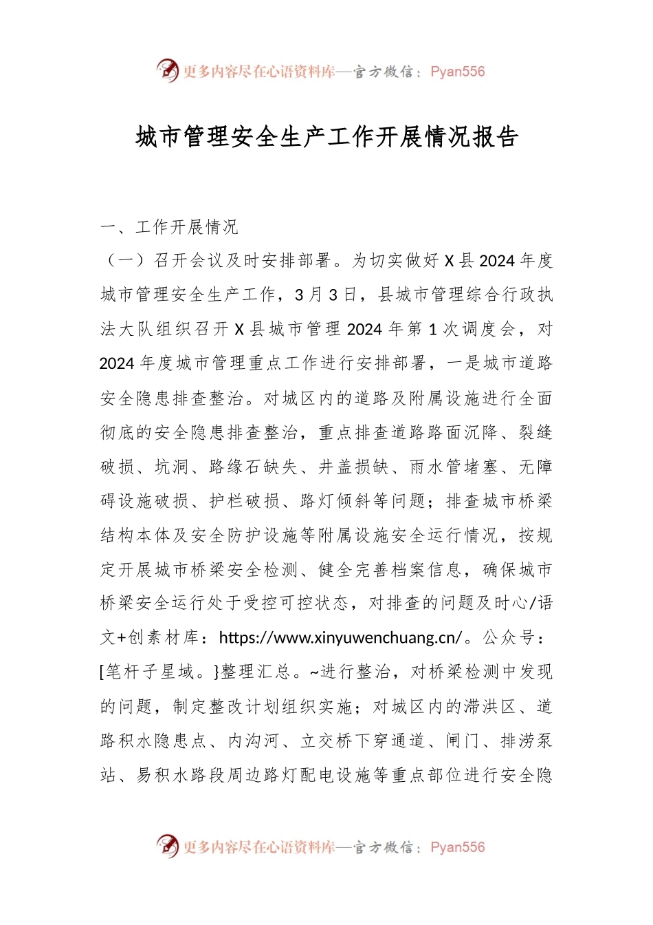 城市管理安全生产工作开展情况报告.docx_第1页