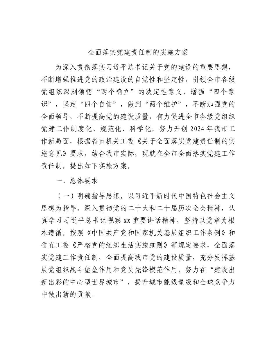 市全面落实党建责任制实施方案9400字（问题清单和整改措施）.docx_第1页