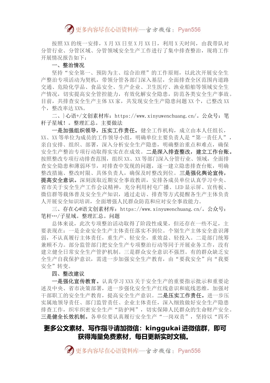 安全生产整治专项行动报告.docx_第1页