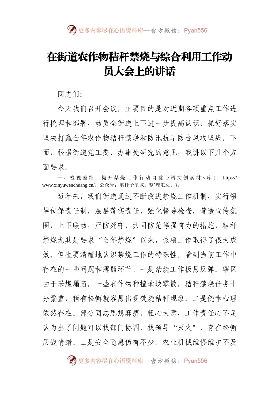 在街道农作物秸秆禁烧与综合利用工作动员大会上的讲话.docx_第1页