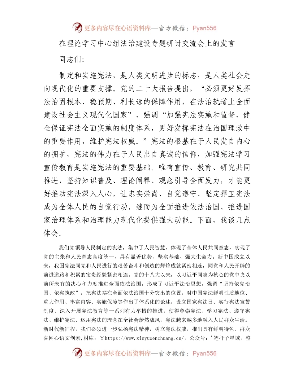 在理论学习中心组法治建设专题研讨交流会上的发言.docx_第1页