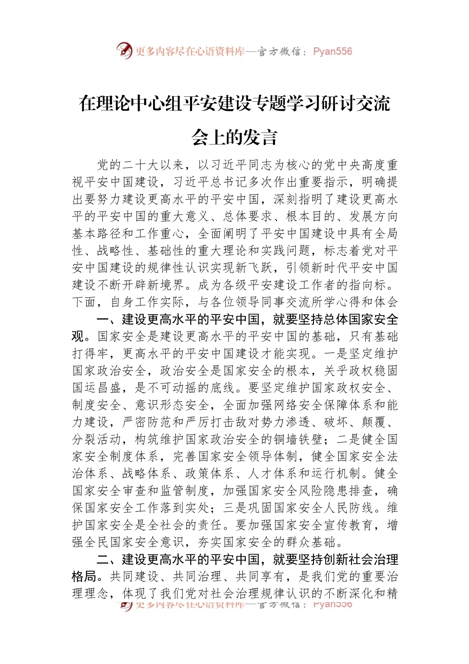 在理论中心组平安建设专题学习研讨交流会上的发言.docx_第1页