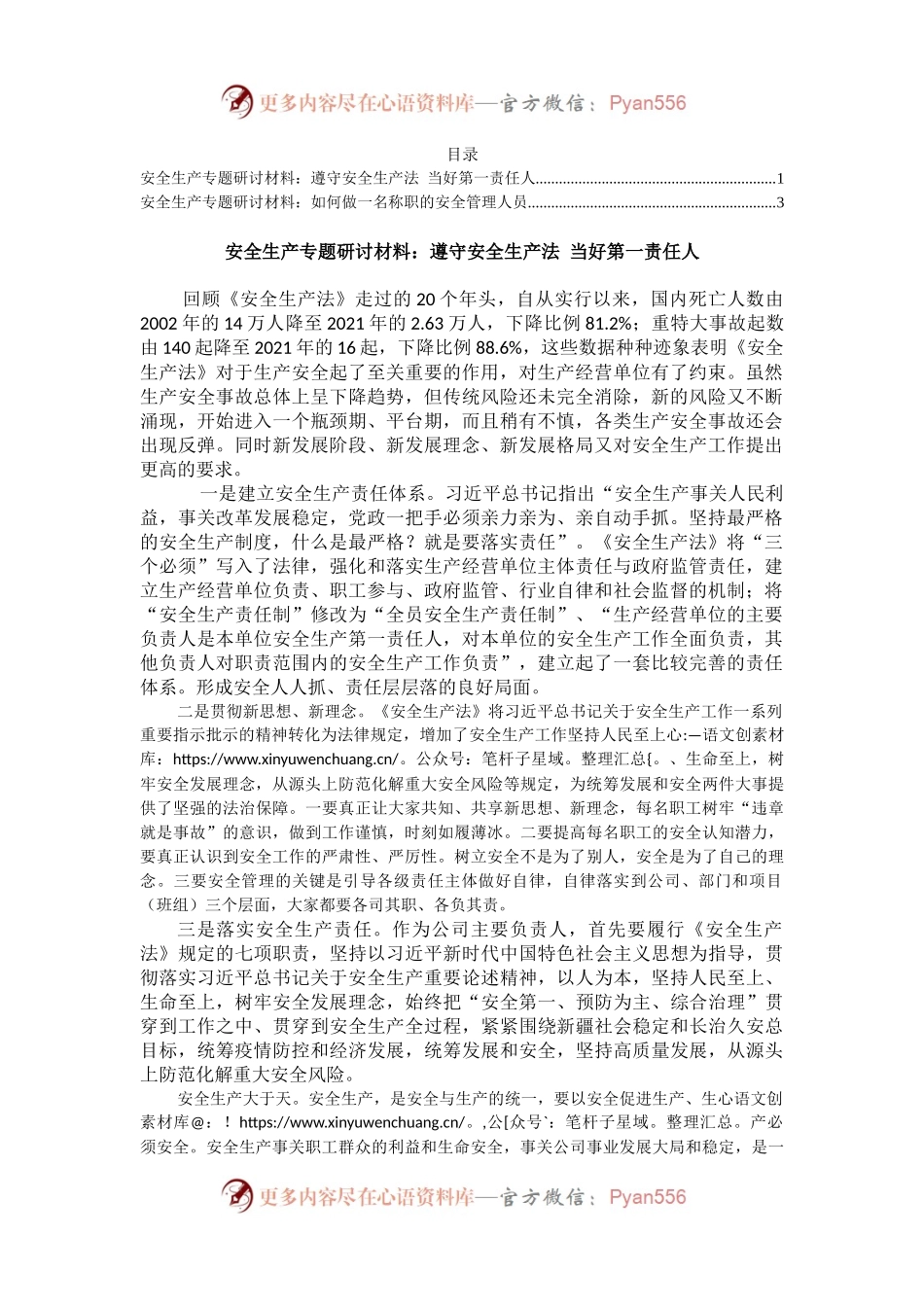 安全生产专题研讨材料汇编（2篇）.docx_第1页