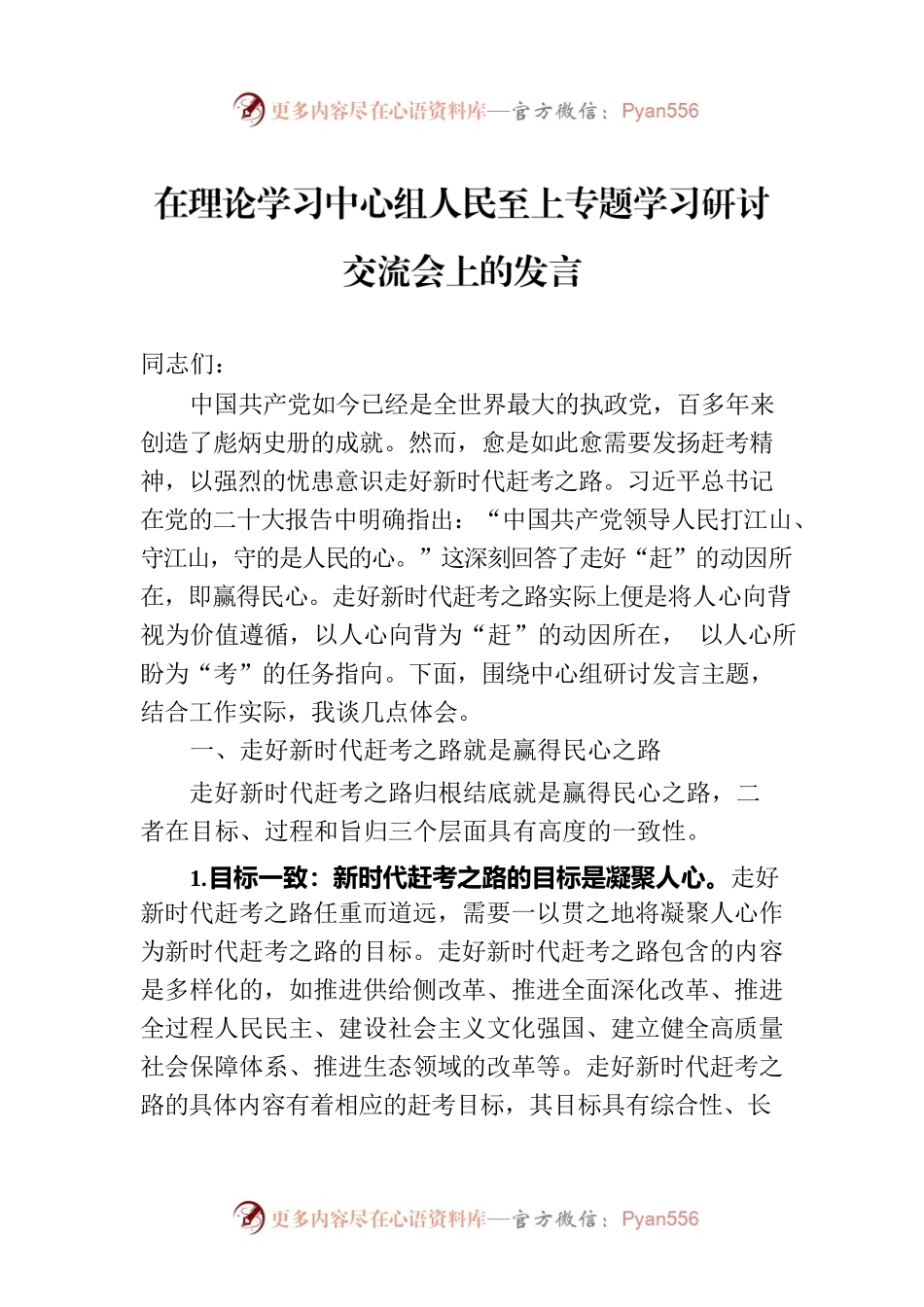 在理论学习中心组人民至上专题学习研讨交流会上的发言.docx_第1页