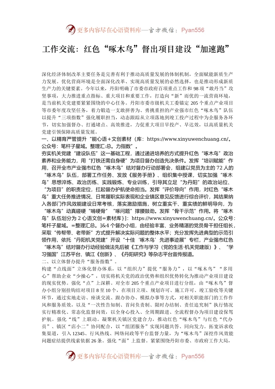 工作交流：红色“啄木鸟”督出项目建设“加速跑”.docx_第1页