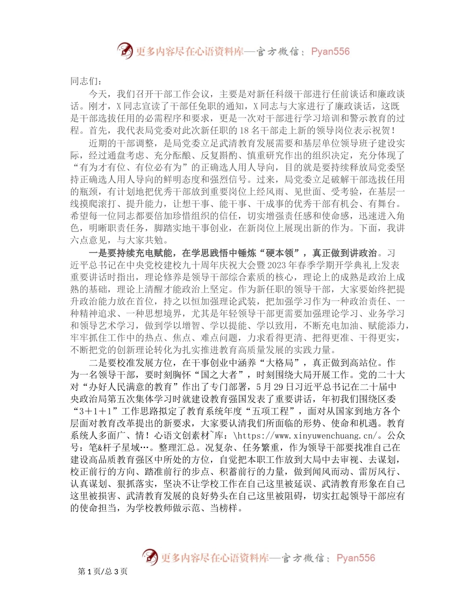 对新提职干部集体谈话和廉政谈话会议讲话提纲.docx_第1页