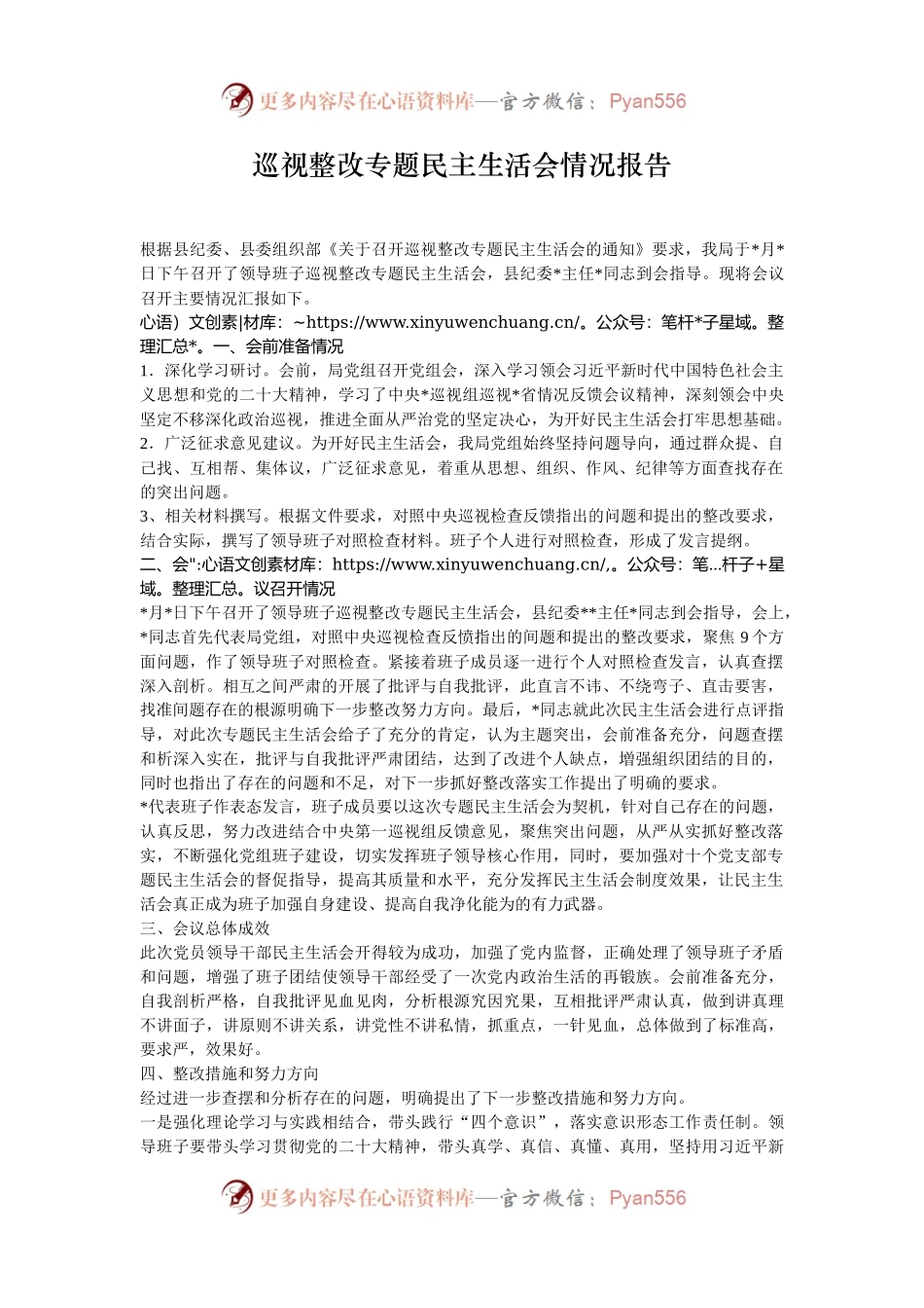 巡视整改专题民主生活会情况报告​​​​​​​​​.docx_第1页