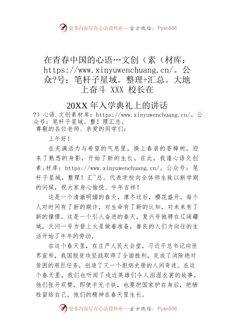 在青春中国的大地上奋斗 XXX校长在20XX年入学典礼上的讲话.docx_第1页