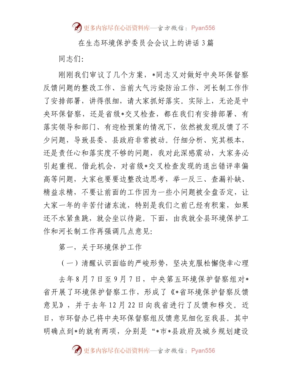 在生态环境保护委员会会议上的讲话3篇.docx_第1页