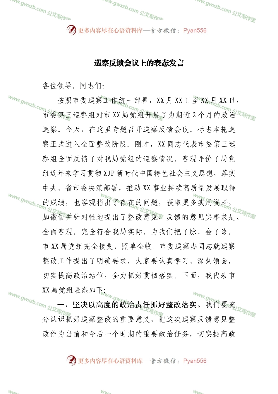 巡察反馈会议上的表态发言.docx_第1页