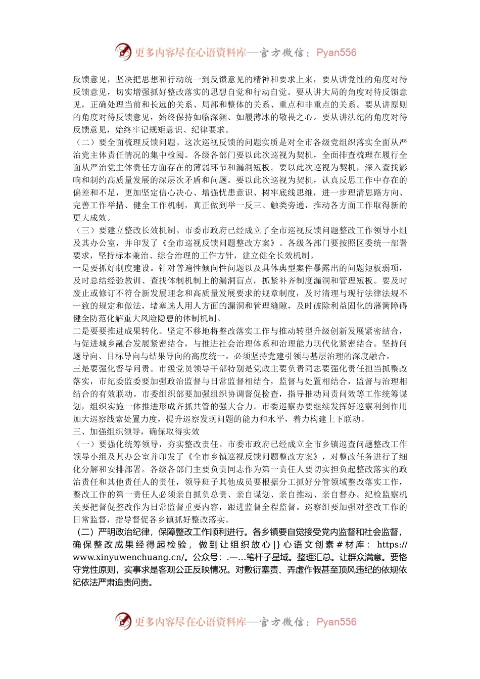 市党委书记在2024年乡镇巡查整改反馈意见会议上的发言稿.docx_第2页