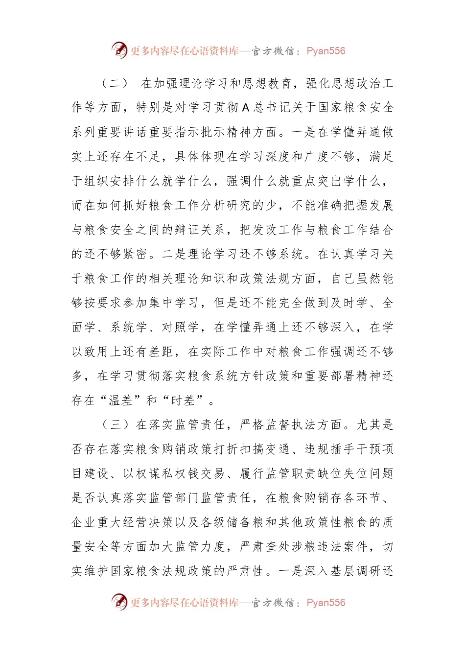 在粮食系统领域巡视民主生活会对照检查材料.docx_第2页