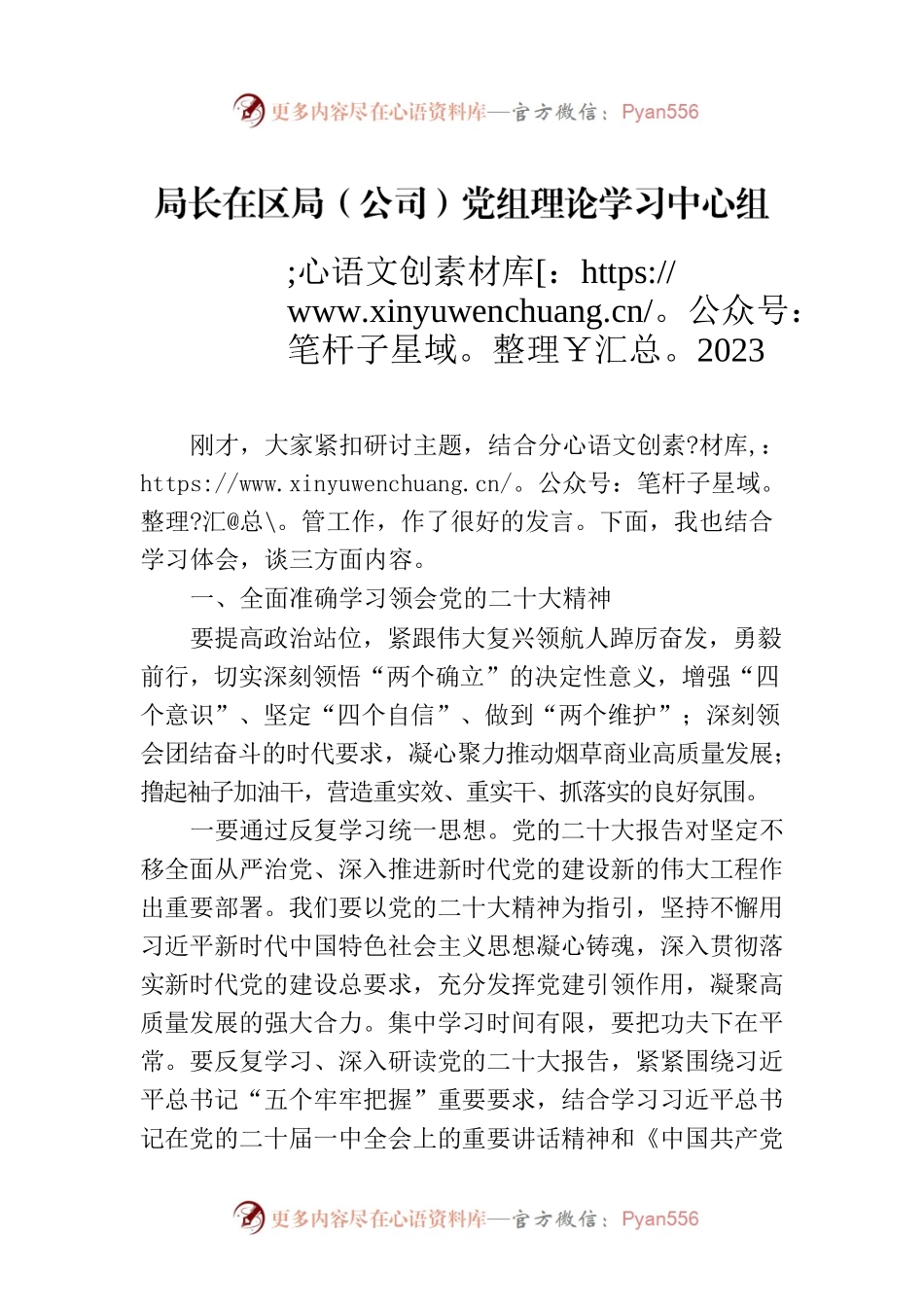 局长在区局（公司）党组理论学习中心组2023年学习会上的讲话.docx_第1页