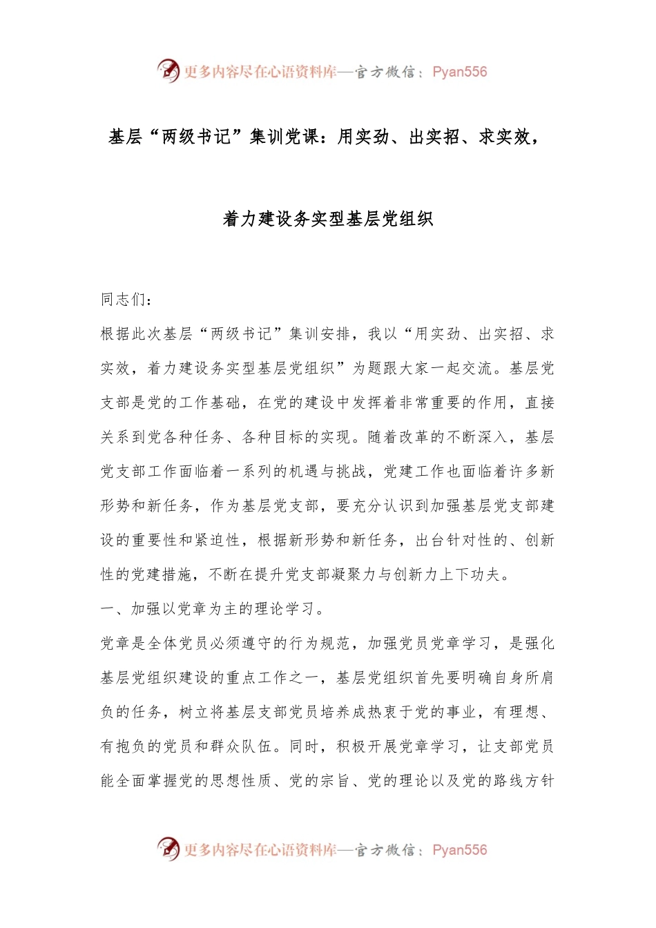 基层“两级书记”集训党课：用实劲、出实招、求实效，着力建设务实型基层党组织.docx_第1页